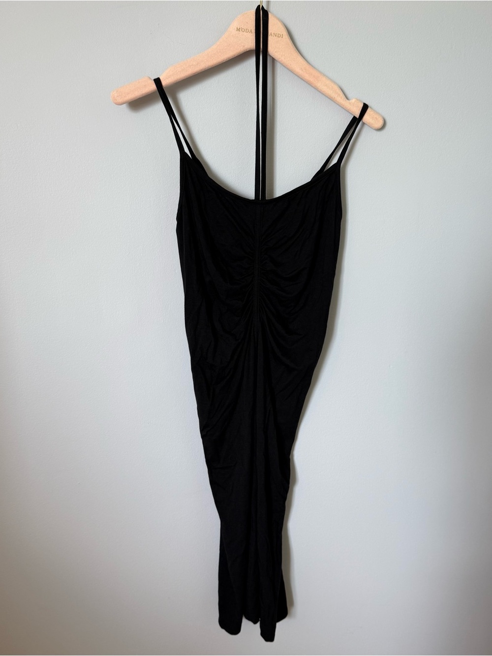 Enza Costa Classic Black Ruched Strap Dress